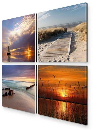 murando - Wandbilder XXL Set Landschaft 40x40 cm 4 Teilig je 20x20 Vlies Leinwandbild Kunstdruck Wohnzimmer modern Wandbilder XXL Wanddekoration Design Wand Bild mehrteilig - Natur Meer Wasser Strand