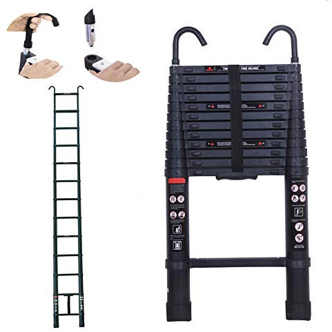 Escaleras telescópicas de 3,8 m, extensible de aluminio, ligera, ahorra espacio, multiusos, para el hogar, oficina, jardín, loft. Escaleras portátiles de escalón suave y antideslizante