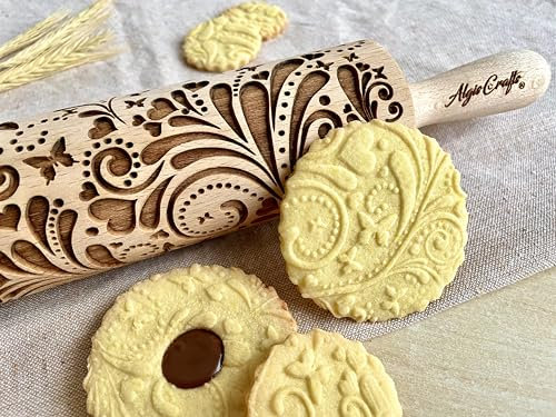 Embossing Rolling Pin SPRING. Laser engraved dough roller for embossed cookies or pottery by Algis Crafts