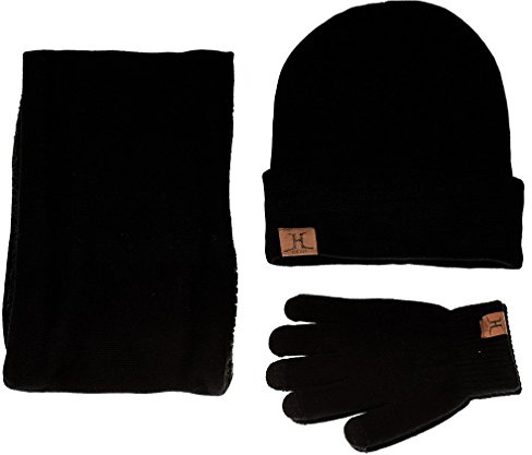 TMEOG Wintermütze Herren Mütze Schal Handschuh-Sets, Touchscreen Handschuhe Beanie Warme Mütze Strickmütze Winterschal Herren mit Fleecefutter