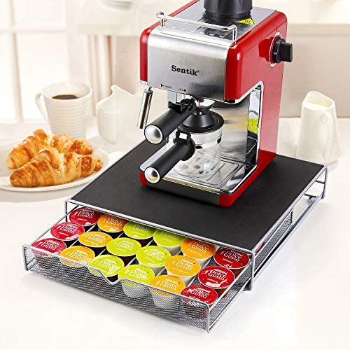 Top Home Solutions Coffee Pod Storage Drawer for Nespresso & Dolce Gusto Capsules - 36 Pod Holder & Machine Stand - Plastic Frame - Silicone Legs