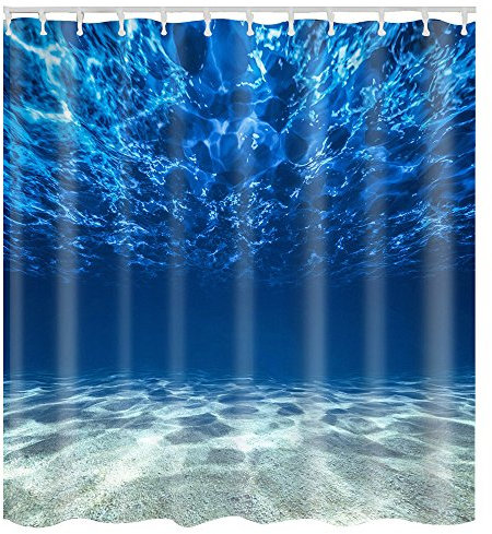 Litthing Duschvorhang Blauer Ozean Muster Top Qualität Wasserdicht, Anti-Schimmel-Effekt 3D Digitaldruck mit 12 Duschvorhangringe für Badezimmer 180x180cm (Blau)