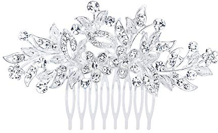 EVER FAITH Damen Haarkamm Österreichischer Kristall Simulierte Perle Hochzeit Blume Blatt Braut Haar Schmuck Klar Silber-Ton (stil7)