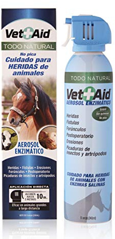 VetAid Spray Cicatrizante para Perros, Gatos y Todo Tipo de Animales 240 ml | Fórmula enzimática con sal marina, no pica, favorece la recuperación cutánea. Apto para heridas, dermatitis y postoperatorios