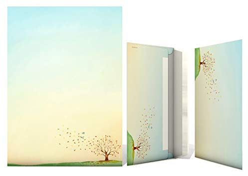Briefpapier Set | Herbst-Aquarell | 100 Blatt Herbstliches Motivpapier A4 | 100 Briefumschläge OHNE FENSTER im DIN LANG-Format