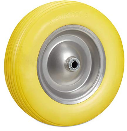 Relaxdays 1x Ruota per Carriola 4.80 4.00-8 in Gomma Piena Cerchione di Acciaio, Antipanne, Carico Max 100 kg, Giallo Grigio