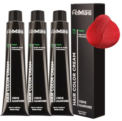 FemMas Haarfarbe 3x Mittelblond Rot Intensiv 7.66 I Creme Haarfarbe mit Arganöl, Keratin & Ceramiden I dauerthafte Haarfärbung oder Tönung für strahlende Farbergebnisse I 100 ml