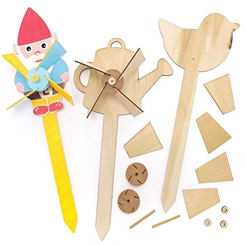 Baker Ross FE516 Windmühlen-Kits aus Holz, 4 Stück, für Kinder-Kunst- und Bastelprojekte, Holzhandwerk für Kinder zum Dekorieren, Personalisieren und Ausstellen