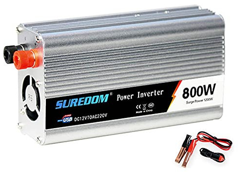 300W/500W/600W/800W/1000W/1200W/1500W/2000W Onduleur Pur sinus Convertisseur Transformateur DC 12V AC 220V,Ports USB Corps en Aluminium avec Attaches de Batterie de Voiture,12V/220V-800W