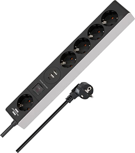 Brennenstuhl Steckdosenleiste 5-Fach mit USB C Power Delivery und 2 USB | USB C Mehrfachsteckdose zum Schellladen, 1x USB C Power Delivery, 2x USB 2,4A