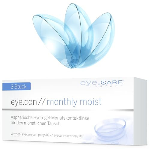 Eye.Con Monthly Moist weiche Monatslinsen – 3 Hydrogel Kontaktlinsen mit Stärke für empfindliche Augen. Contact Lenses mit 55% Wassergehalt BC 8.6mm, DIA 14.3mm (-4.25, 8.6, Millimeter, -4.25)