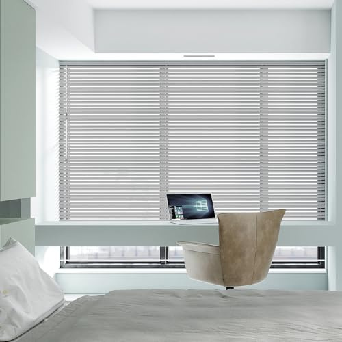 ACMEART Blinds for Window,No Tools-No Drill 1'' Cordless Aluminum Venetian Mini Window and Door Blinds Customized Width 18-59'',Light Grey