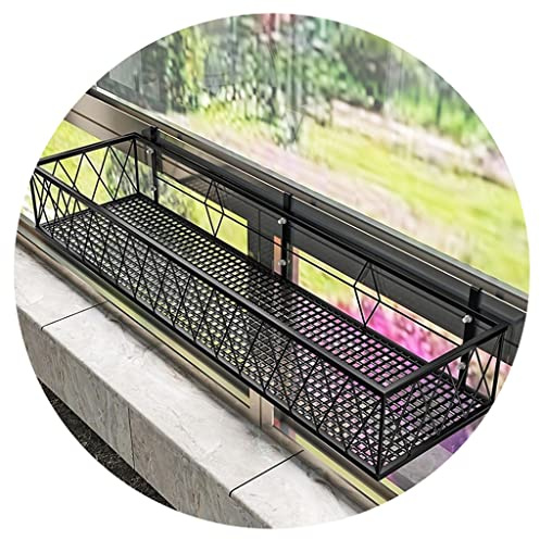 Plant Containers Balcony Flower Basket Window Sill Hanging Flower Stand Iron Hollow Waterproof Flower Stand Railing Flower Pot Hanger Multifunctional Shelf (Color : Black, Size : 20 * 50 * 12cm)