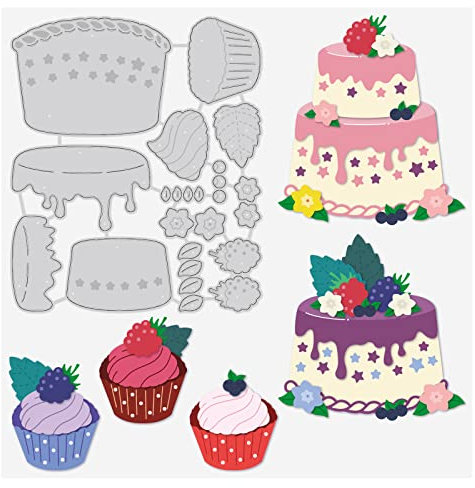 BENECREAT Birthday Berry Cake Metal Cutting Dies, 4x4.8 Cream Cupcakes Die Cuts Embossing Stencils for Card Scrapbooking DIY Craft Album Paper Card Decor, 0.8mm Thick