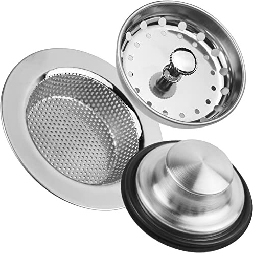 3 Pieces Kitchen Sink Stopper Strainer, 3 in 1 Kitchen Sink Basket Strainer, Universal Anti-Clogging Stainless Steel Sink Disposal Stopper, Perforated Basket Drain Filter Sieve