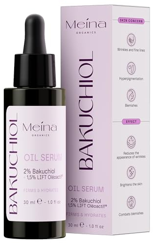 Meina 2% Bakuchiol Öl Serum hochdosiert mit Squalane, Bio Anti Aging Gesichtsserum, Natürliche und sanfte Alternative zu Retinol, Mindert Falten, Rejuvenation Face Oil, Wirksame Gesichtspflege, 30ml
