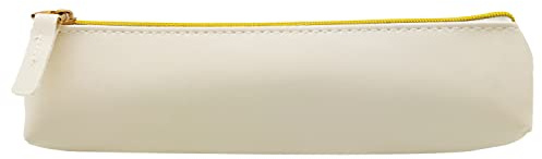 ALLY-MAGIC Leather Pencil Case Coloured Slim Pencil Case with Metallic Zipper Holder Organizer Storage for Student Office College Y4-JYBD (White)