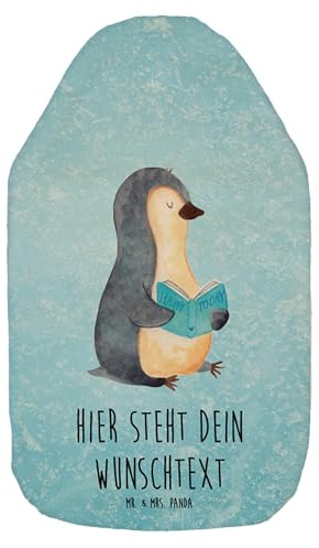Mr. & Mrs. Panda Wärmflasche personalisiert Pinguin Buch - Eisblau