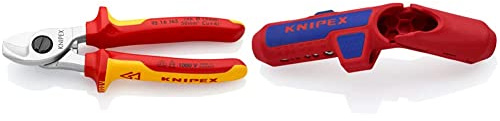 Knipex Kabelschere verchromt, isoliert mit Mehrkomponenten-Hüllen, VDE-geprüft 165 mm (SB-Karte/Blister) 95 16 165 SB & ErgoStrip® Universal-Abmantelungswerkzeug für Rechtshänder 135 mm 16 95 01 SB