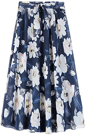 Runstarshow Blommig Midikjol för Kvinnor - Veckad med Elastisk Hög Midja, Chiffong, Vintage Sommarstil, UK-Plusstorlek 8-24, Foderbälte