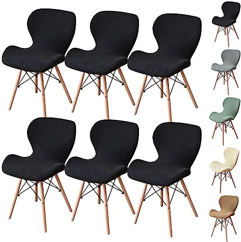 KCCRHIN Schalenstuhl Bezug Stuhlhussen 2/4/6 Er Set Stretch Moderne Stuhlüberzug Abnehmbar Waschbar Sitzbezug Für Esszimmerstühle Schwingstuhl Hochzeit Büro Bankette Partys Deko,Black 6pcs