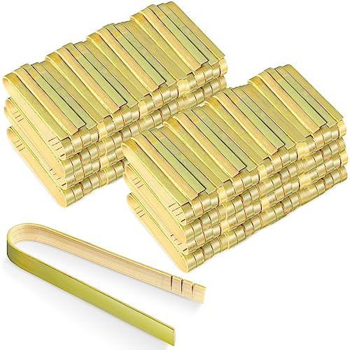 Chengu 240 Pcs Mini Bamboo Tongs Disposable Small Wooden Toaster Tongs Charcuterie Serving Cooking Utensils for Catering Buffet Appetizer Wedding Holiday Party Supplies(4.7 Inch)