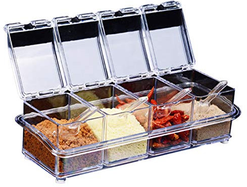 SyangKaitian Acrylic Seasoning Box Set, Clear Seasoning Rack Spice Pots，4 Piece Clear Seasoning Rack Spice Pots, 4pcs Clear Seasoning Rack Spice Pots Set Kitchen Storage Container Condiment Jars Cruet