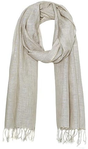 Bovari Leinen Schal für Damen und Herren aus 100% Leinen - leicht und atmungsaktiv – Sommerschal – Fransen-Schal (Taupe)