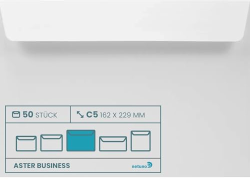 Netuno 50 Vita DIN C5 Kuvert 162 x 229 mm 120 g - Aster Business A5 Utan Fönster Självhäftande Företagkuvert - Premiumpapper Stora Brevkuvert Eleganta