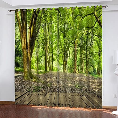 BYTUGI Tenda Oscurante Termica Isolante 2 Pannelli - Motivo Paesaggio Di Boschi Verdi 3D Tende Con Occhielli Per Salotto Cucina Camera Da Letto Bambini - Decorazione Da Finestre, L 264 X A 240 cm