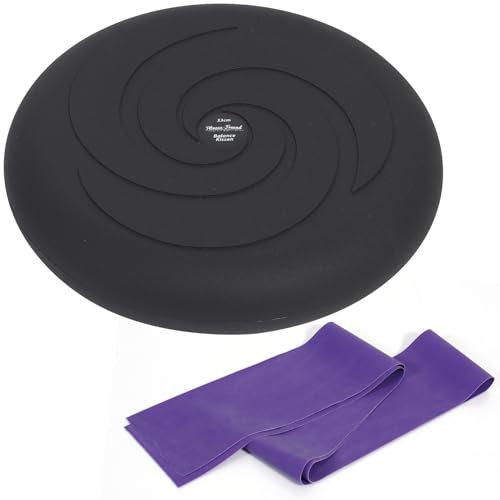 Fitness-Freund Kombi-Set Balancekissen 33 cm schwarz und Fitnessband lila/stark (120 x 15 cm), Made in Germany