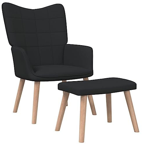 Makastle Relaxsessel Lehnstuhl mit Rückenlehne, Einzelsessel Fernsehsessel Ruhesessel Liegesessel Polstersessel Wohnzimmer Schlafzimmer Einzelliegesessel mit Hocker Schwarz Stoff