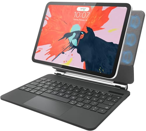 Rii Hülle mit Tastatur für ipad 10th Generation 10.9Zoll 2022, Tastatur Hülle mit Magnetischer Ständer, Multi-Touch Trackpad und 7 Farbige Hintergrundbeleuchtung, Ultra Slim, QWERTZ-Layout, Schwarz.