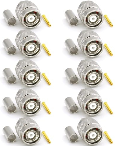 RANGEFUL RP-TNC Stecker für RG58 LMR195 RG303 RG141 RG142 RG400 Koaxialkabel RF RPTNC Crimp Stecker vernickelt — Umgekehrte Polarität TNC Stecker (Buchse Pin) — 10er-Pack