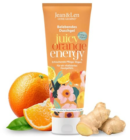 Jean & Len Gel Douche Orange & Gingembre, pH idéal pour la peau, expérience de douche rafraîchissante, avec extrait d'orange et de gingembre, pour une peau douce, gel douche végétalien, sans parabène