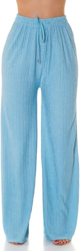 Koucla Marlene - Pantaloni lunghi estivi a vita alta, a gamba larga, Blu, Taglia Unica