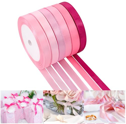 Nachlynn - Nastro di raso arcobaleno da 150 iarde, nastro in poliestere largo, per confezioni regalo, matrimoni, cerimonie nuziali, baby shower, fiocchi, decorazioni, mazzi di fiori, artigianato (rosa