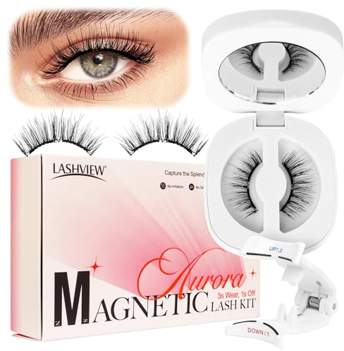 LASHVIEW Upgrade Magnetic Eyelashes with Applicator Reusable Soft Magnetic Eyelashes Natural Look No Glue Needed Lashes Kit Easy to Wear and Remove(A02)