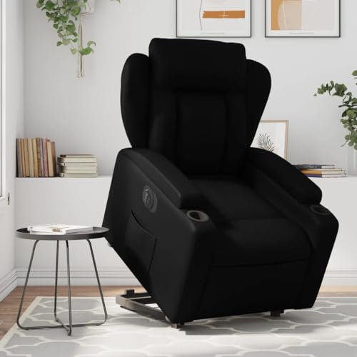 IKAYAA Wohnzimmer Sessel, Liegesessel, Relaxsessel, Massage Sessel, Massagestuhl, Fernsehsessel, Massagesessel mit Aufstehhilfe Elektrisch Schwarz Kunstleder