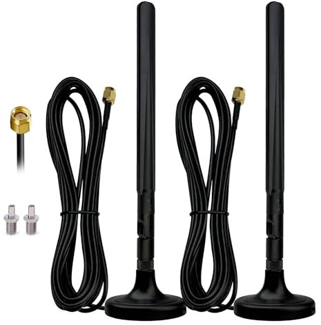 2PCS 5G Antenna 4G LTE Esterna 15DBI Omnidirezionale Amplificatore Segnale Interni Esterni Impermeabile Connettore SMA/2 x TS9 Base Magnetica Antenna,600-6000MHz,3G/4G/5G/GSM/GPRS/WiFi Universale-3M