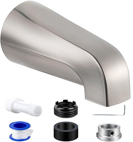 Dreyoo Wannenauslauf (universell passend für 1,27 cm Kupferrohr, 1,27 cm IPS und 1,9 cm IPS), Badezimmer-Badewannen-Wasserhahn mit Adaptern und Sechskantschlüssel (gebürstetes Nickel, ohne Umsteller)
