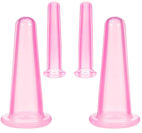 Xinjoduz Lot de 4 ventouses en plastique pour le visage et les yeux, outil de massage anti-cellulite pour le visage et les yeux (2 petits + 2 grands) (rose)