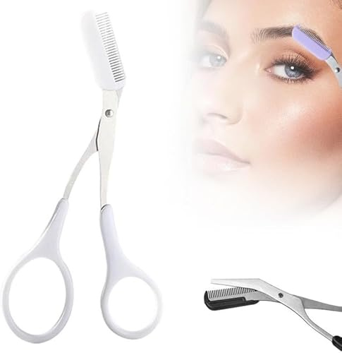 Verbesserte Augenbrauen Trimmer Schere, 2024 Neue 2 In 1 Augenbrauen Schere Mit Kamm, Zum KüRzen Der Augenbraue Und WimpernschöNheit ZubehöR Geschenk FüR MäNner Frauen (Weiß)