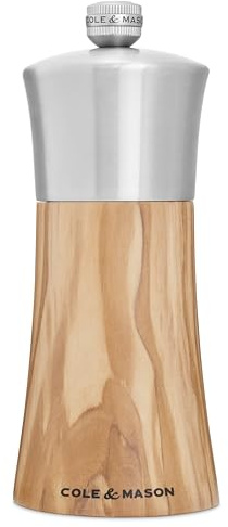 Cole & Mason Bromley Pfeffermühle, 15,2 cm, Olivenholz Pfeffermühle | Keramik-Mechanismus, einstellbare Grobheit, Olivenholz und Edelstahl, 150 mm