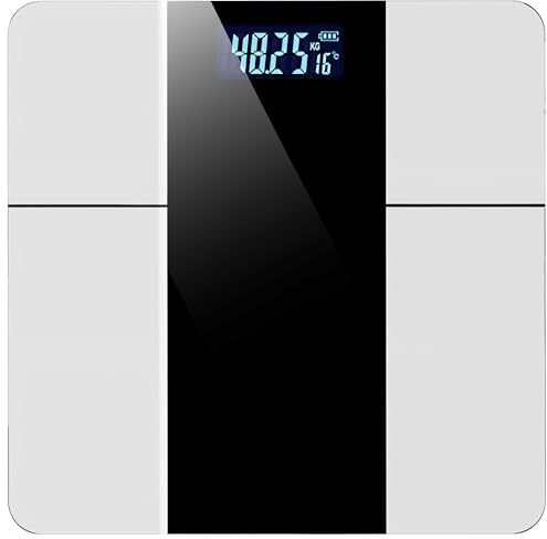 Retoo Personenwaage Digital Körperwaage Waage Personen bis 225 kg Genauigkeit Gestaffelt auf 100g Muskelmasse Körperfett Wassermessung LCD-Display Gehärtetem Glas Große 31x21cm Schwarz Silber