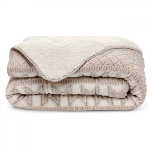 Bleu Calin Couette imprimée Chaude Chalet 250g/m2 - Sherpa et Toucher Velours - Utilisation sans Housse - 220x240cm