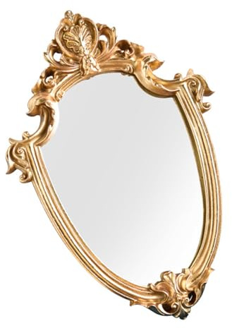 Alipis Specchio da Parete Oro in Resina e Vetro Vintage Decorativo | Superficie Nitida ad Alta Definizione, per Soggiorno e Sala da Pranzo, Stile Retrò