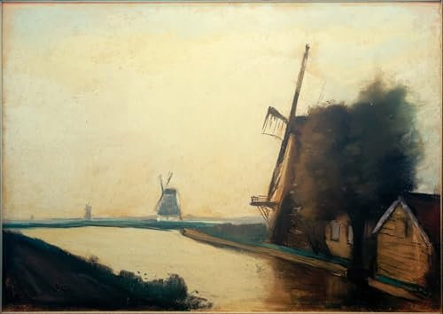 WYKUJMYTO Vintage Leinwandmalerei Landschaft Wandkunst Wandbilder Auf Leinwand Windmühle von Lesser Ury Wandkunst Bild Druck für Wanddekoration 60x90cm