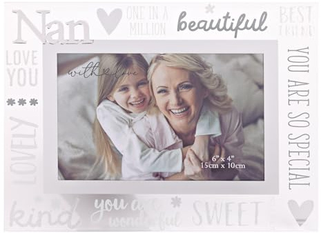With Love - Glass Picture Frame 3D - Nan - 6 x 4 | Horizontal Single Aperture Free-Standing Easel Back - Memories, Keepsake, Mum, Dad & Kids, Home Gifting & Homeware