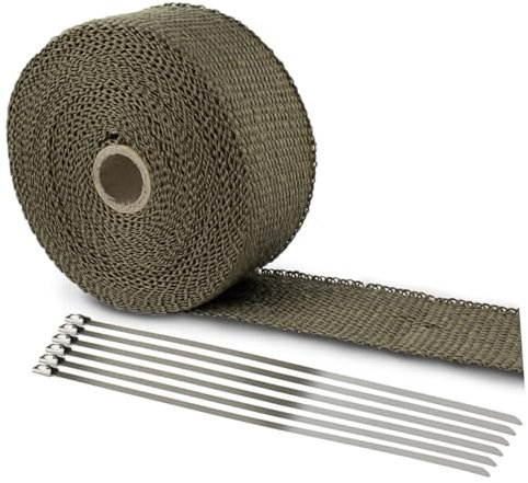GLEAVI 10m Auspuffwärmewickelrolle Für Motorrad Mit Edelstahlbändern Hitzefolienrolle Hitzeschutz Auspuffkrümmerfolie Fiberglaswärme Universalpassform